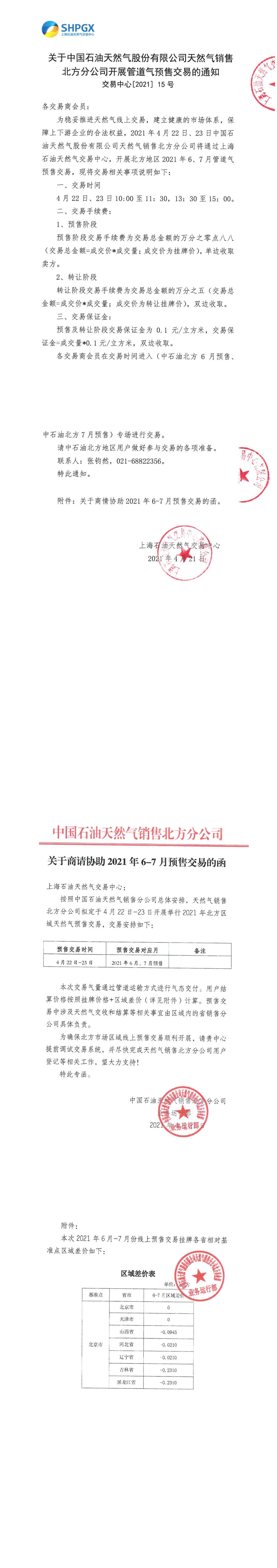 关于中国石油天然气股份有限公司天然气销售北方分公司4月开展管道气预售交易的通知.jpg