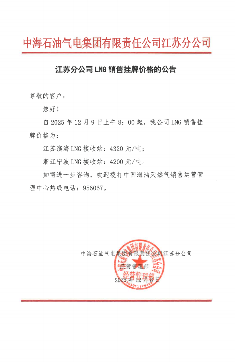 中海油江苏分公司关于12月9日LNG销售挂牌价格的公告.png